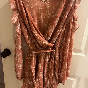 Floral Wrap Dress in Rust